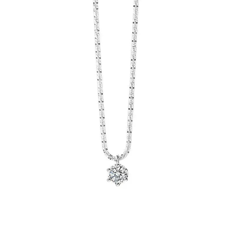 Super Sparkly D Color Moissanite Pendant silver chain plated 18K