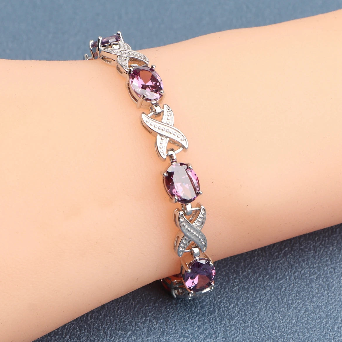 Silver Gold Plated Charm Black Cubic Zircon Bracelets  Jewelry 18+2CM Length