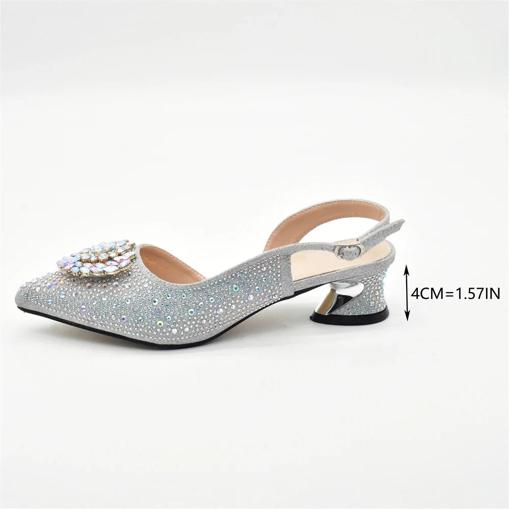 Luxury Designer Silver Italian Matching Shoes and Bag Set