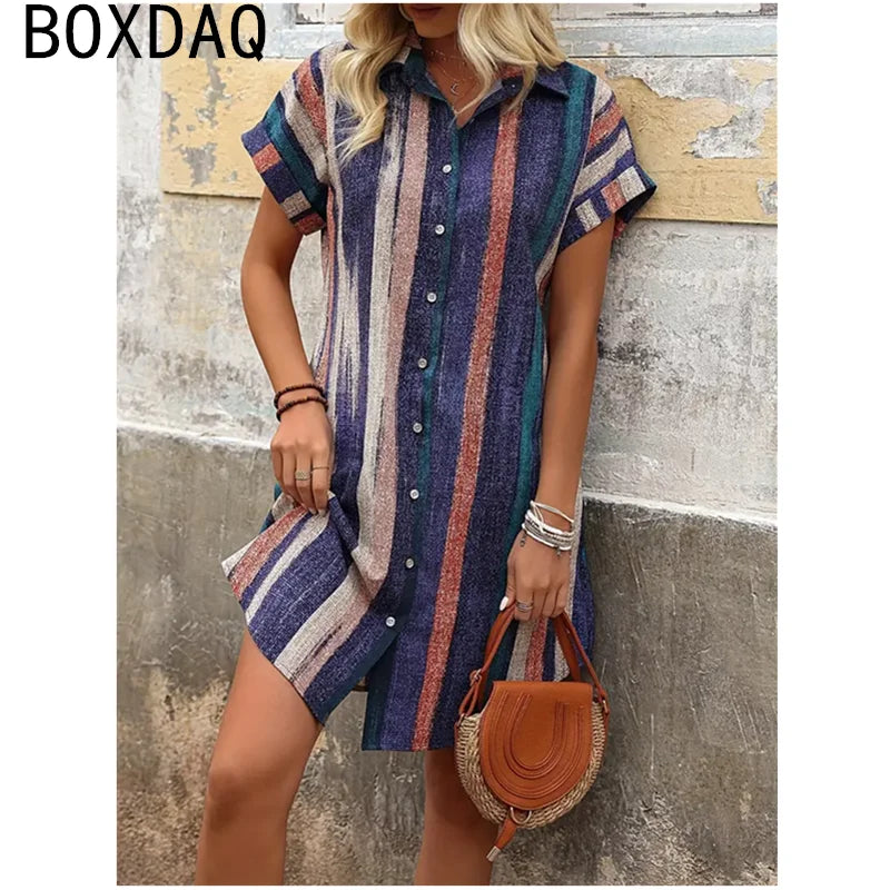 Summer Short-sleeved Lapel Mini Dress