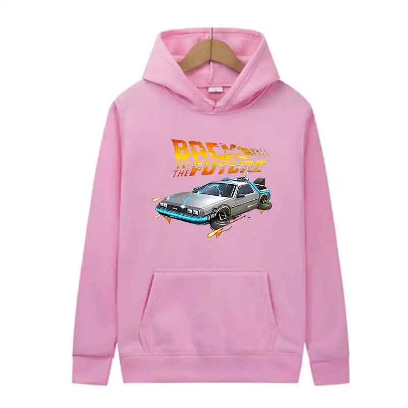 Back To The Future Retro DeLorean Car Print Hoodie Pullover Long Sleeve