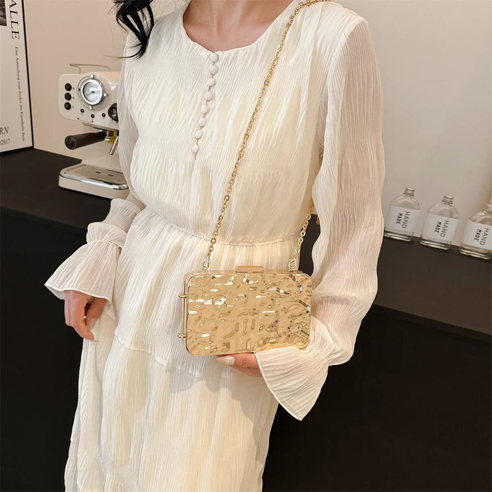 Luxury Golden Evening Bags For Women Wedding Dinner Party Chain Shoulder Cross Body Bag