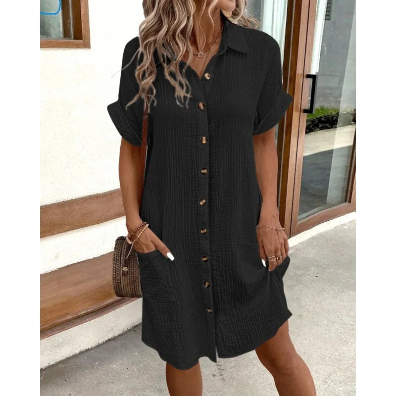 Summer Simple V-neck Button Up Dress