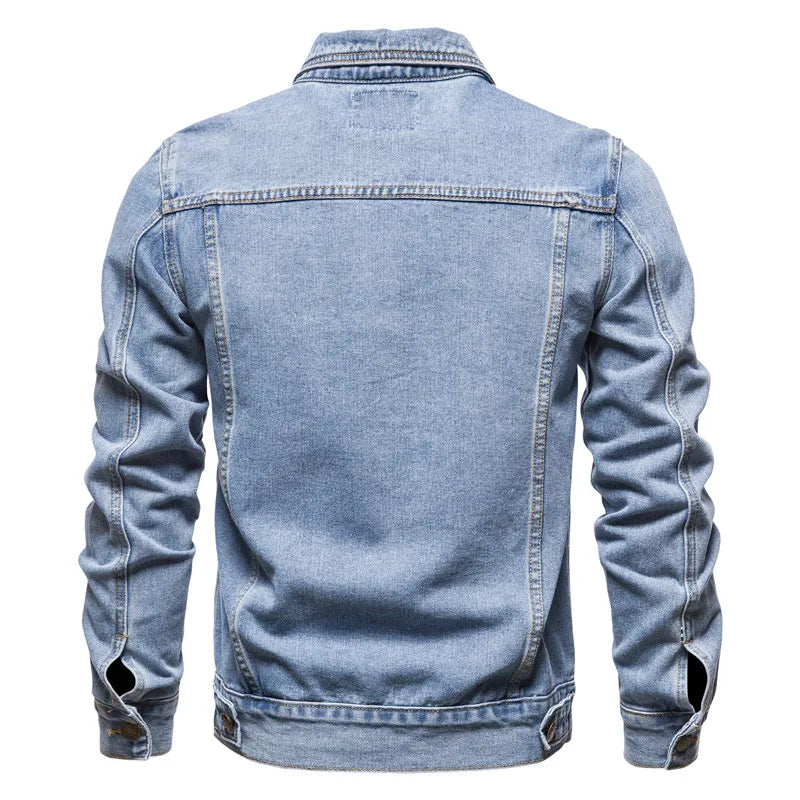 Men Solid Denim Jackets Fashion Motorcycle Vintage Jeans Jackets