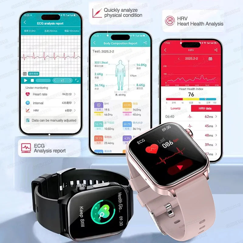 New ECG+PPG AI Health Diagnose Smart Watch Men And Women, Blood Lipid BP Uric Acid Heart rate Tracker