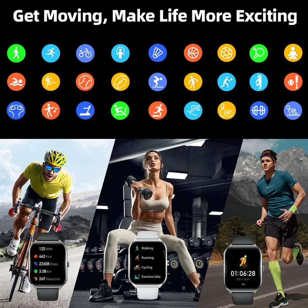 New Ultra Thin Smart Watch 1.96" AMOLED HD Pixel Display Always Show Time BT Call Reminder