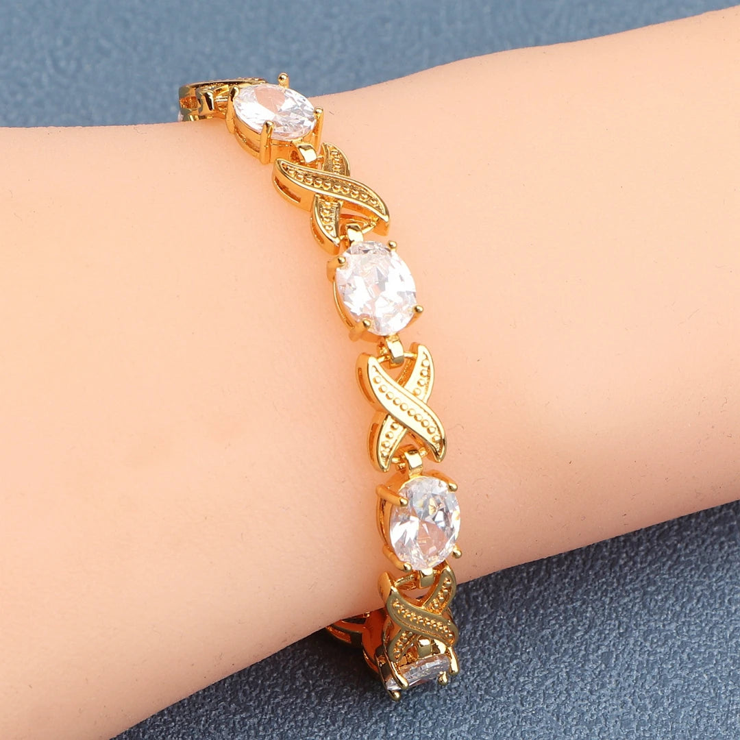 Silver Gold Plated Charm Black Cubic Zircon Bracelets  Jewelry 18+2CM Length