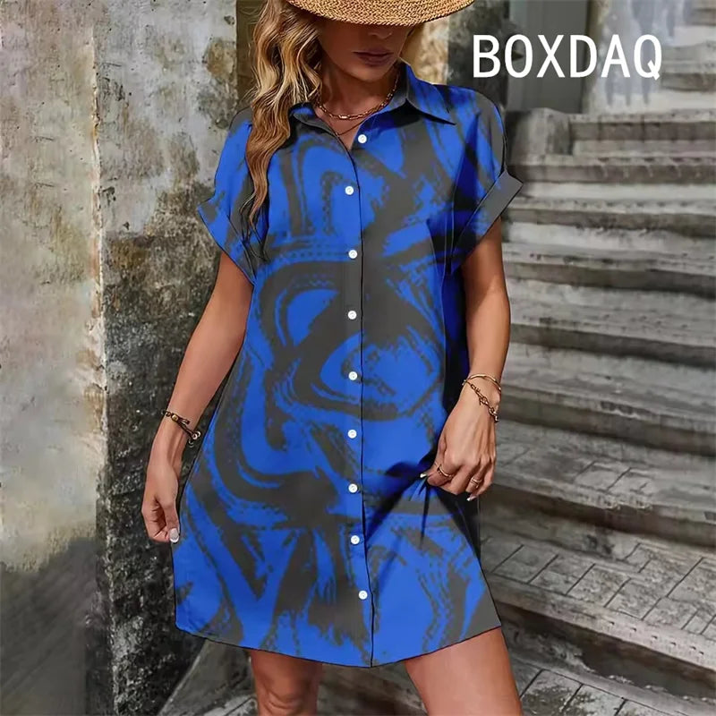 Summer Short Sleeve With Button Lapel Casual Dress