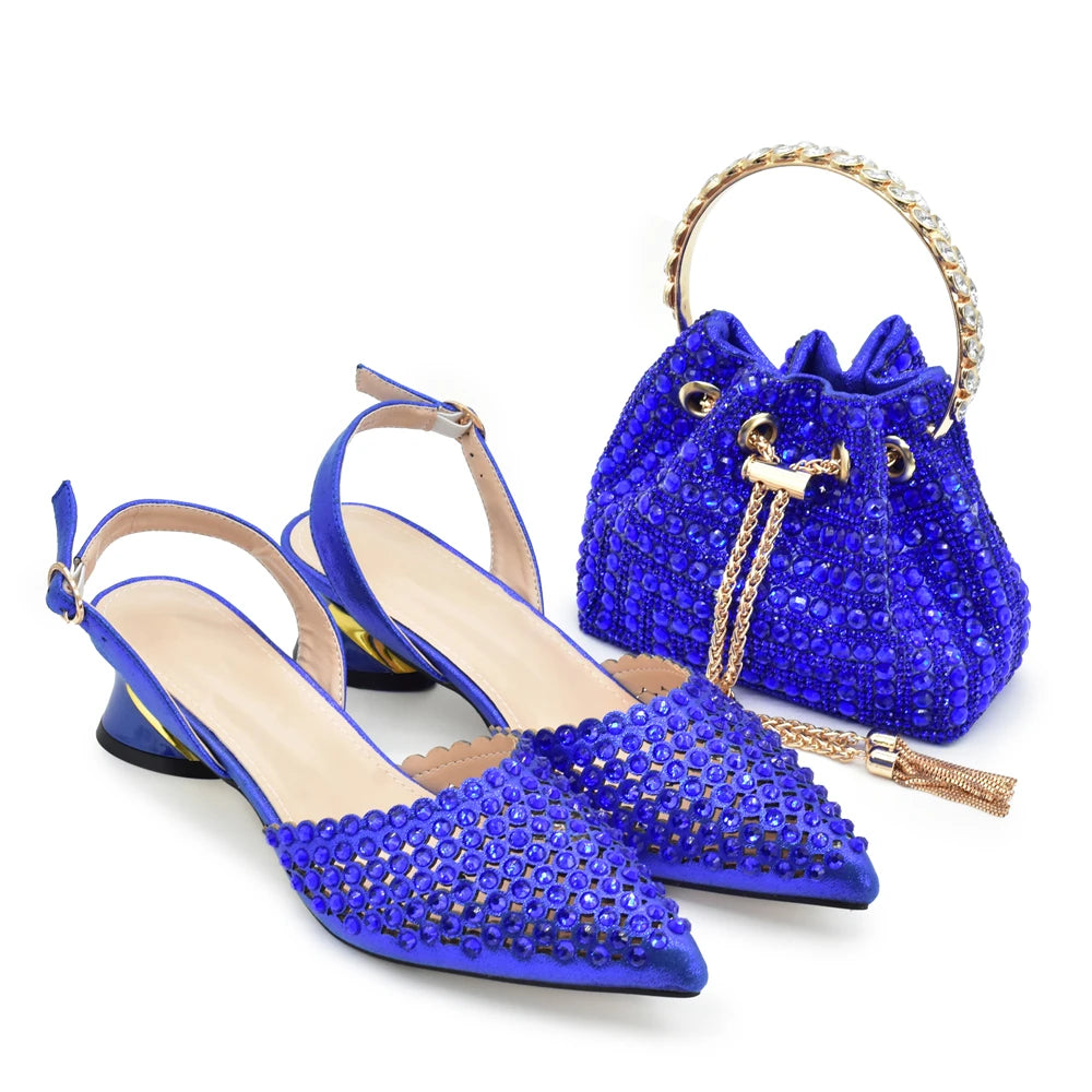 Italian Shoes with Matching Bags Set Decorated with Rhinestone