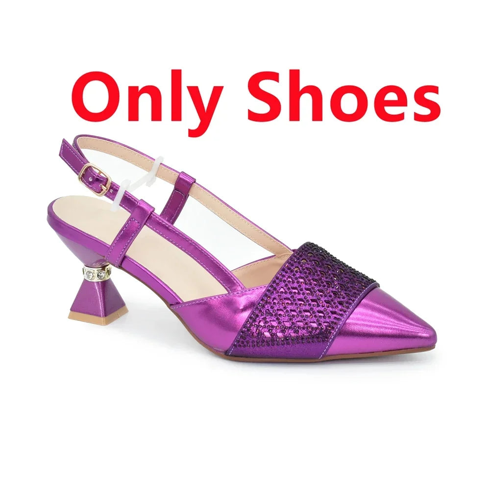 New Arrival Women Italian Shoes and Matching Bags Sets Decorated