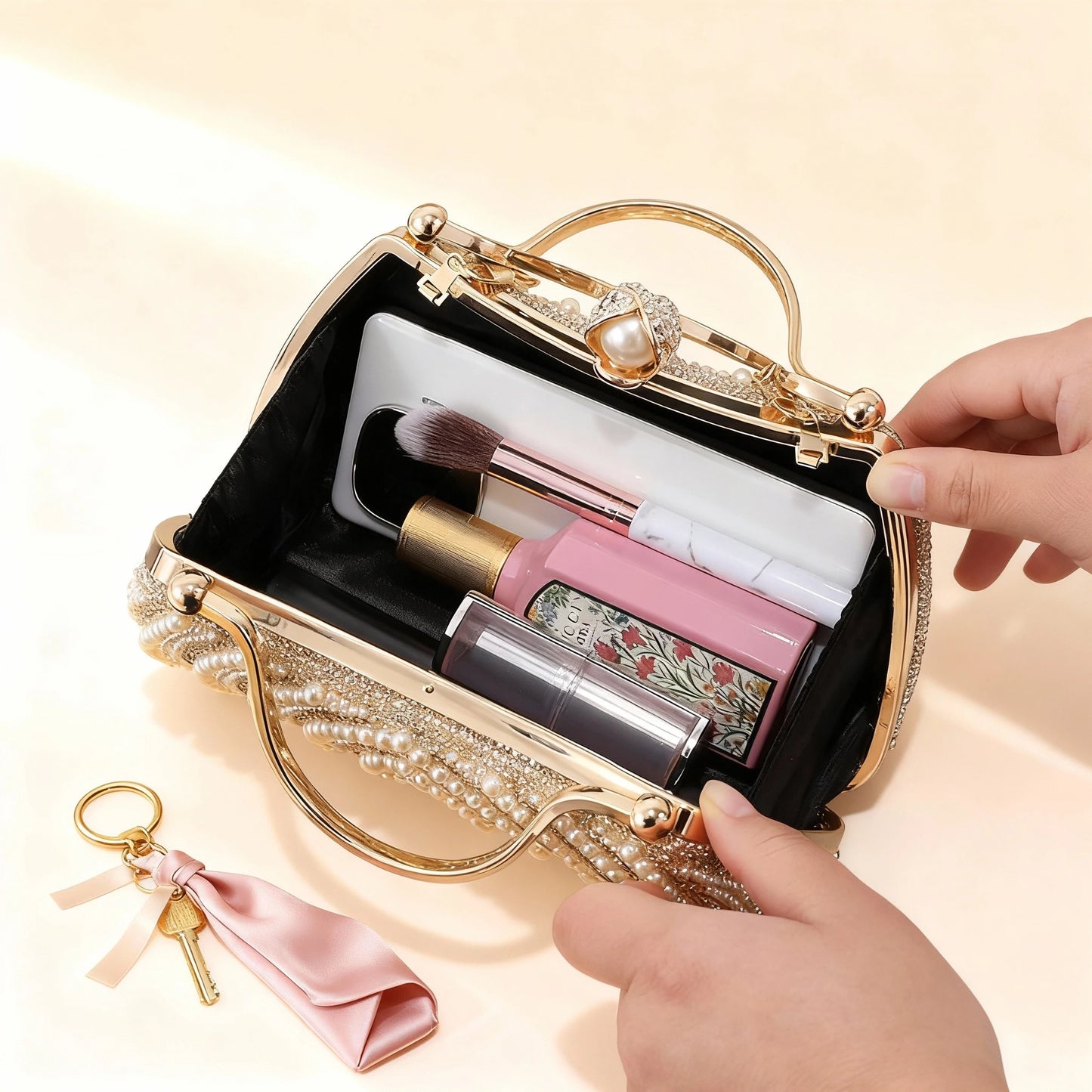 New pearl evening bag set with diamonds versatile for wedding banquet and party dresses handbag for romantic date shoulder bag
