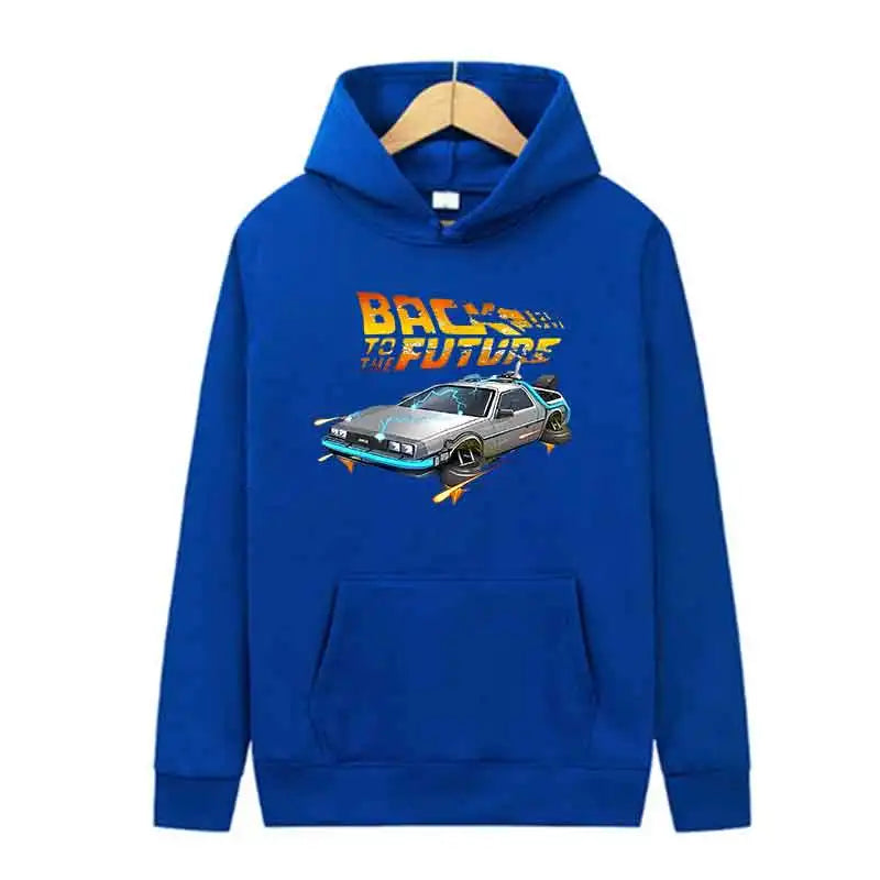 Back To The Future Retro DeLorean Car Print Hoodie Pullover Long Sleeve
