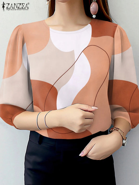 Summer O-neck Smock Tops Casual Color-Blocked Pattern