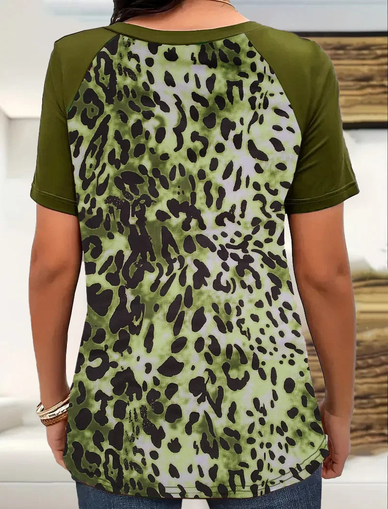 New summer multi-color leopard print crewneck plus-size short-sleeved T-shirt