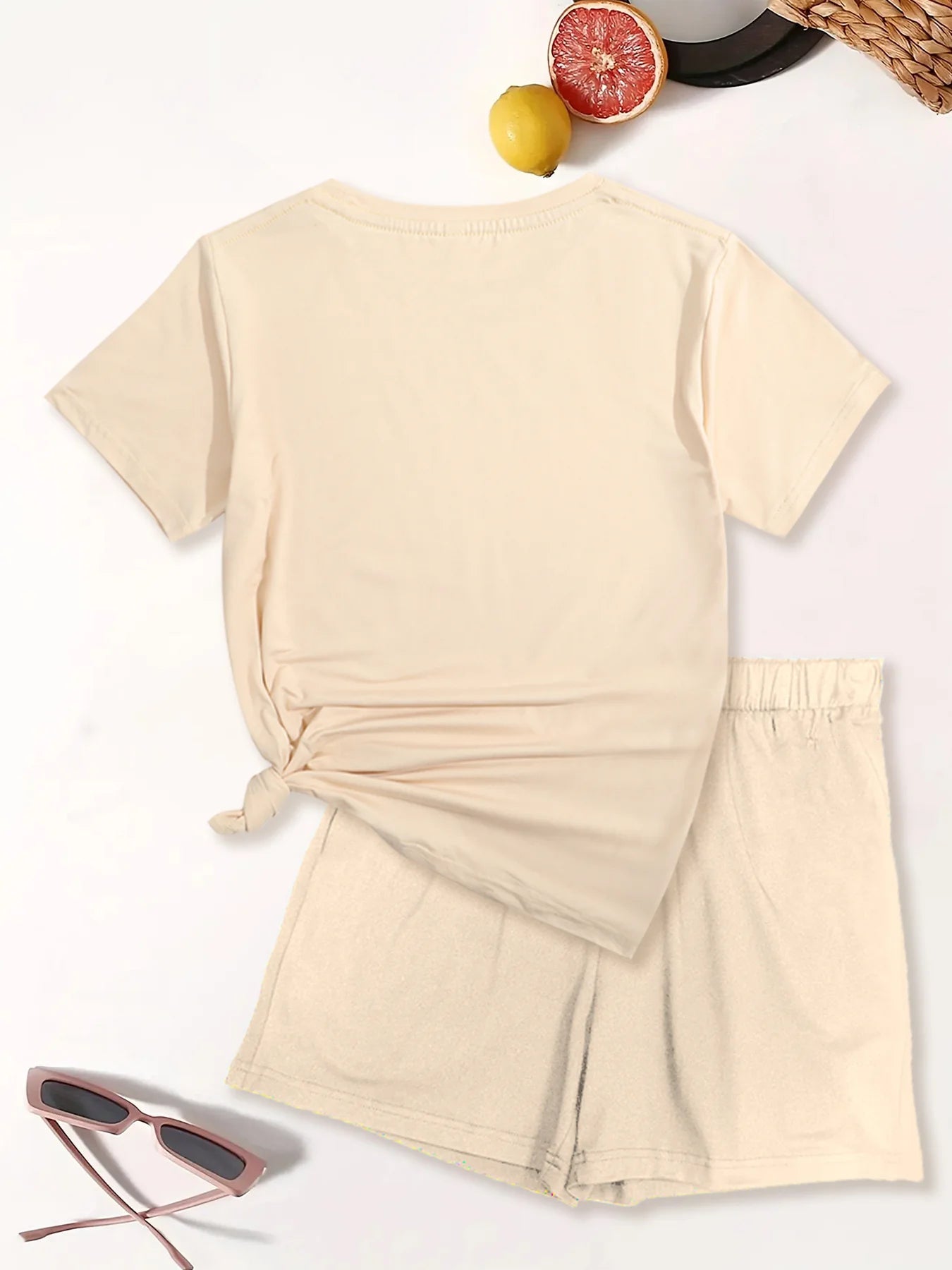 Heart-shaped cross print  loose round neck short sleeved T-shirt