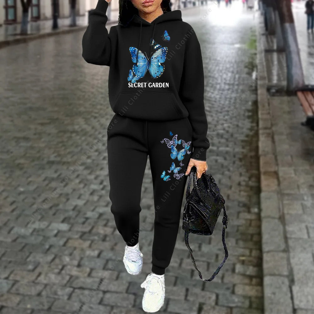 Women Tracksuit Hoodies Two Piece Sweatshirt  Jogging Sports  Outfits