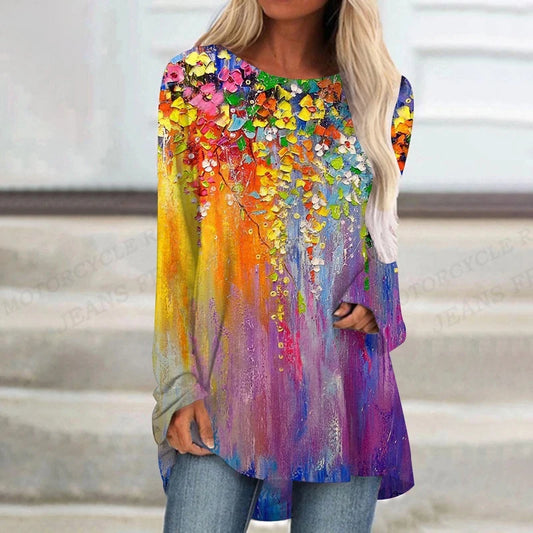 Plant Flowers T Shirt Long Sleeve Butterfly Tops
