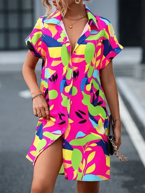 Summer Comfortable Multi-color  Short Sleeve Dress Urban Ladies Fashion