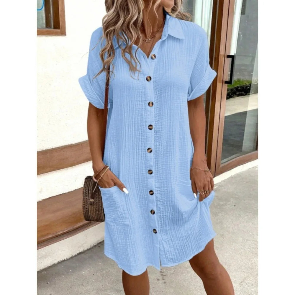 Summer Simple V-neck Button Up Dress