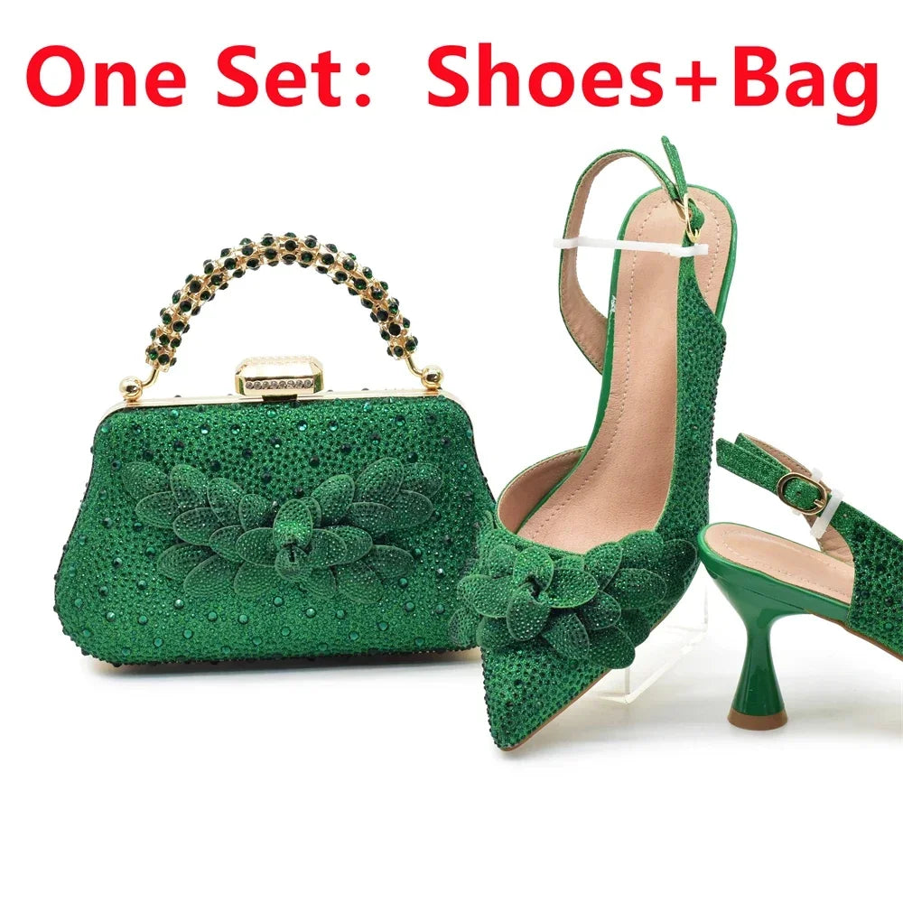 Medium Heeled Sandals for Women Fashion Wedding Party Shoes and Bags Set