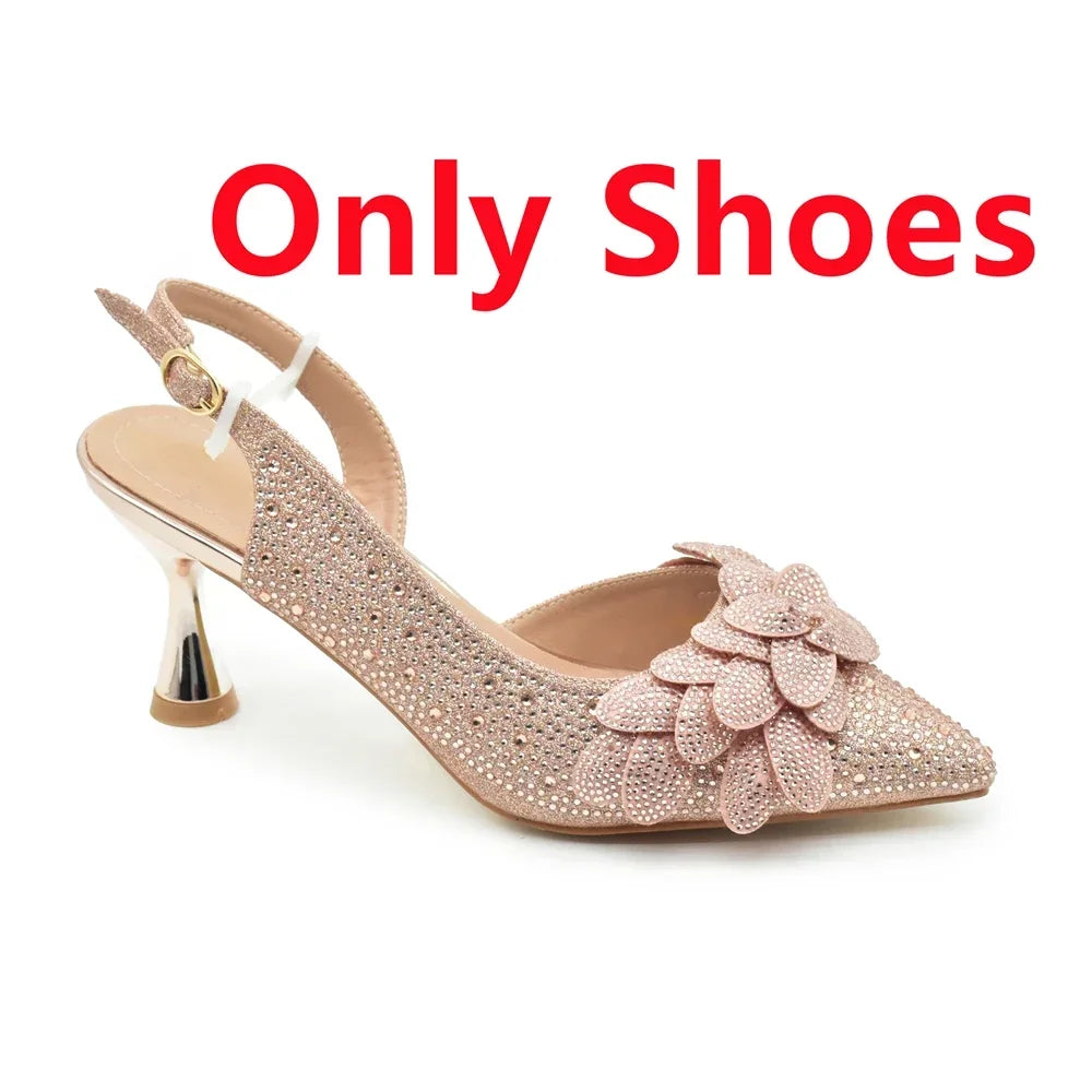 Medium Heeled Sandals for Women Fashion Wedding Party Shoes and Bags Set