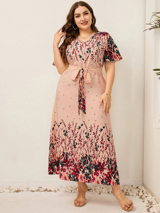V Neck Short Sleeve  Dress Curvy Woman Plus Size Women Clothing