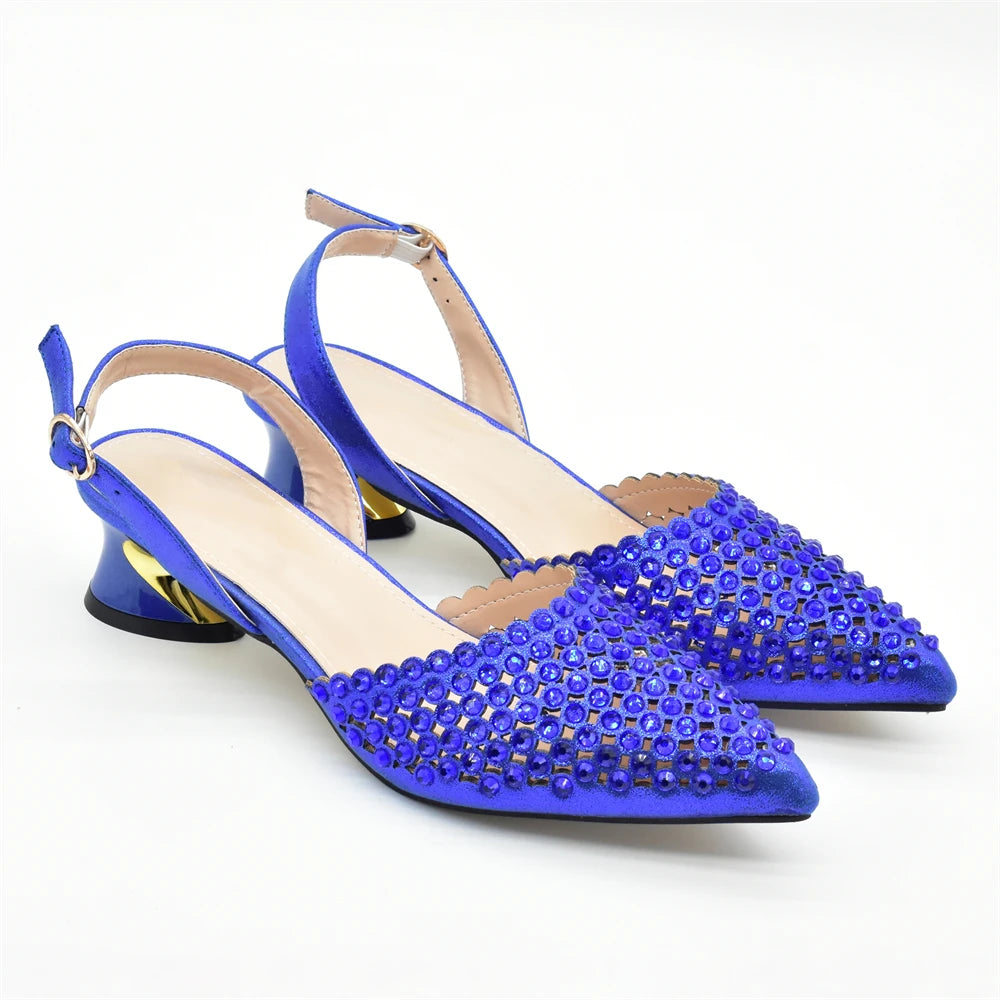 Italian Shoes with Matching Bags Set Decorated with Rhinestone