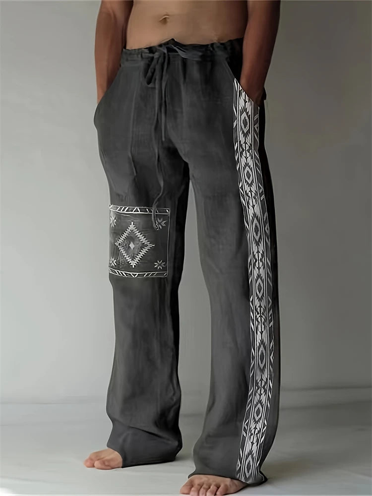 Summer Oversized New Men's Bohemian Wide Leg Pants 3D Retro Splicing Printed Loose Casual Beach Pants