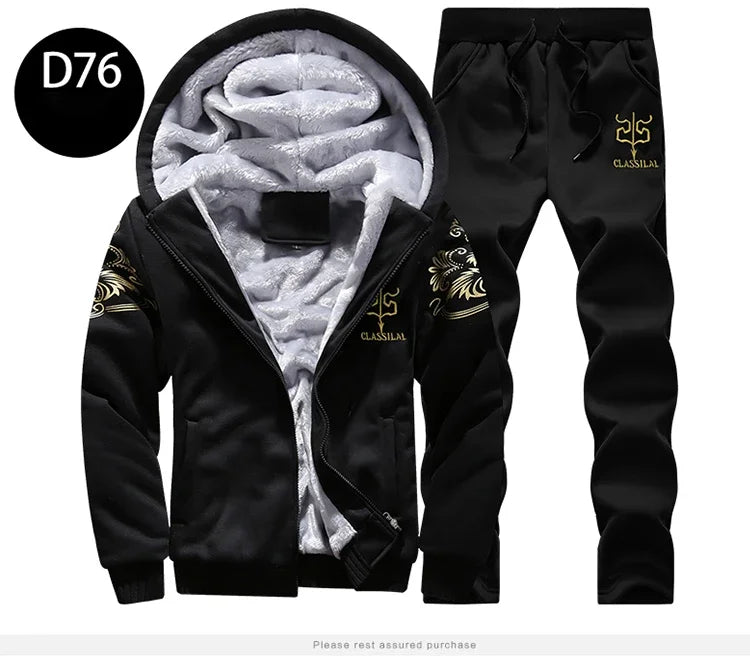 Men's autumn and winter sports set hooded casual cardigan jacket outdoor thickened warm sport