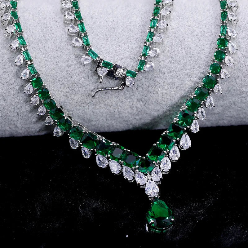 French vintage emerald green zircon high-end party collarbone necklaces