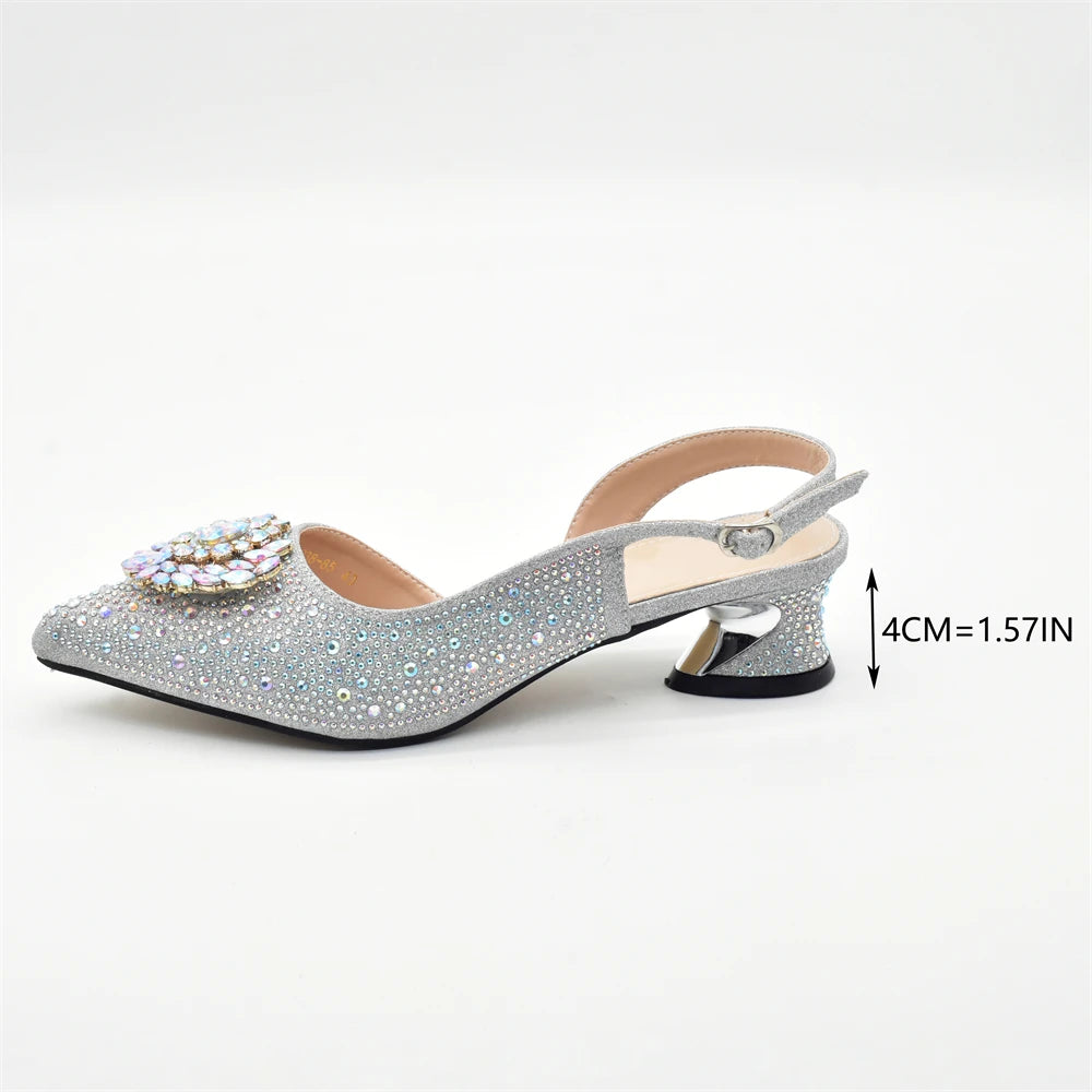 Luxury Designer Silver Italian Matching Shoes and Bag Set