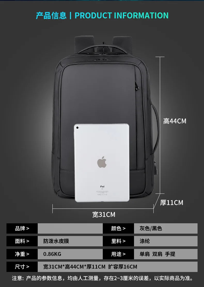 Men Business Commuting Backpack Multifunctional Waterproof Computer Bag