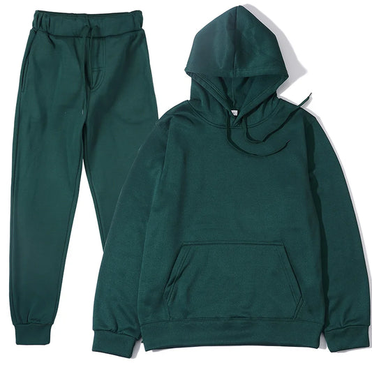 Winter New Solid Color Hoodie+pants  Sports Tracksuit