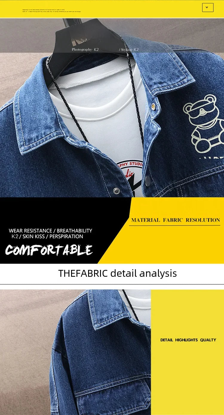 Men's Gradient Denim Jacket Youth Fashion Trend Print Casual Versatile Jacket Clothing