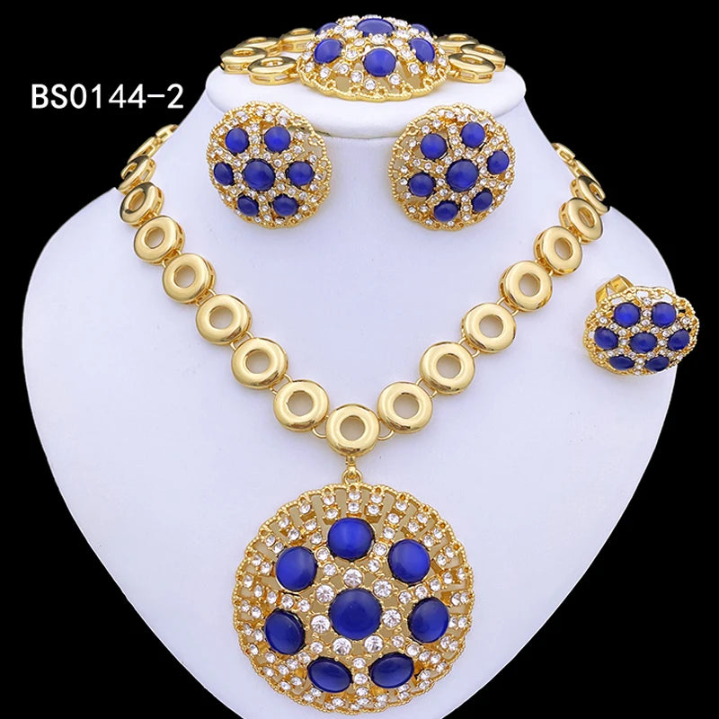 Italian Luxury Design Jewelry Set Party Set, Classic Blue Round Pendant Necklace