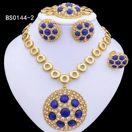 Italian Luxury Design Jewelry Set Party Set, Classic Blue Round Pendant Necklace