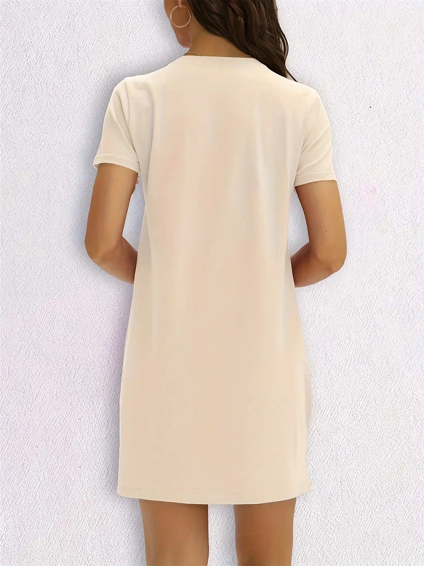 Knit TShirt Dress with Heart  Print Crew Neck Short Sleeve Fashionable