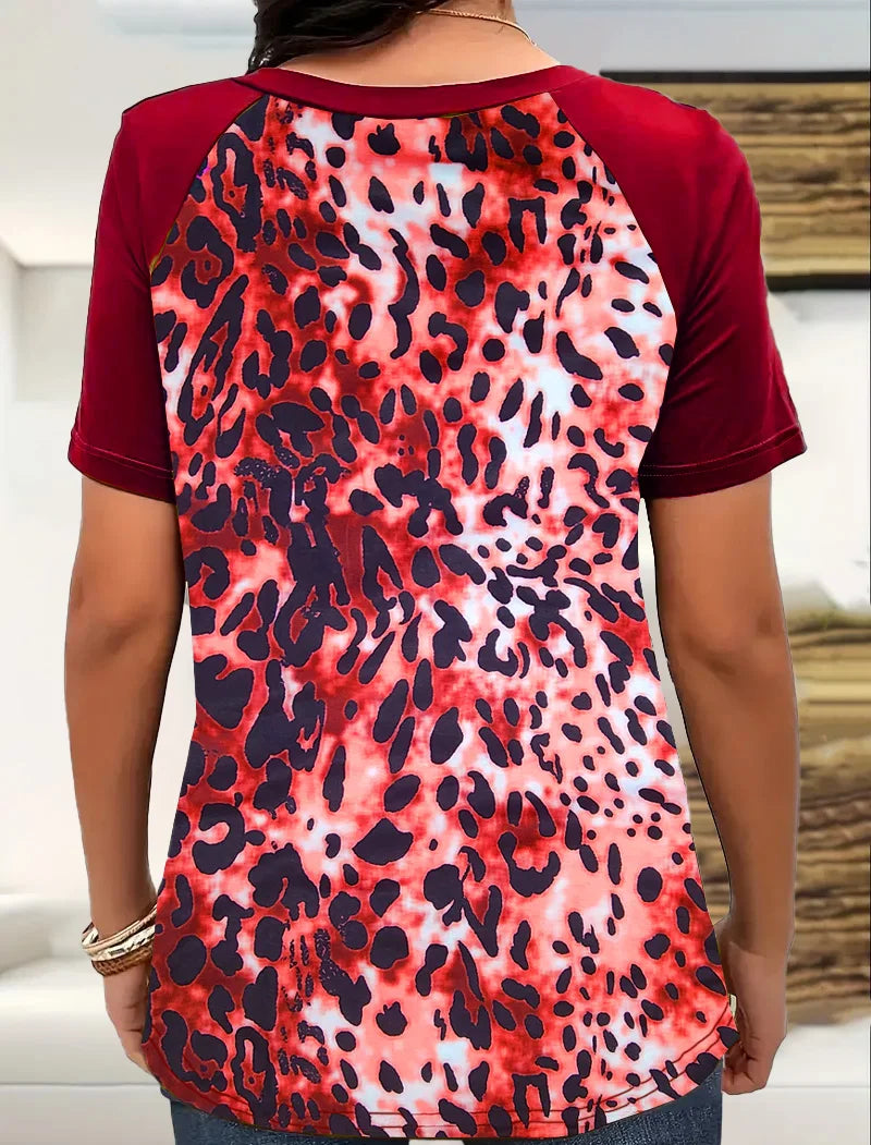 New summer multi-color leopard print crewneck plus-size short-sleeved T-shirt