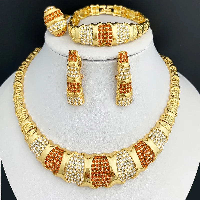 Jewelry Set  18K Gold Plated Luxury Necklace Earrings Bracelet And Ring Set