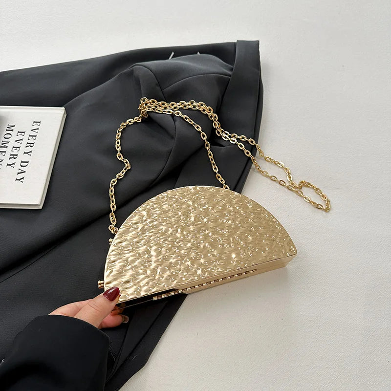 Luxury Golden Evening Bags For Women Wedding Dinner Party Chain Shoulder Cross Body Bag