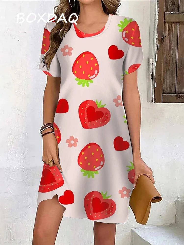Summer women's short sleeve dress Print Loose Beach Dress