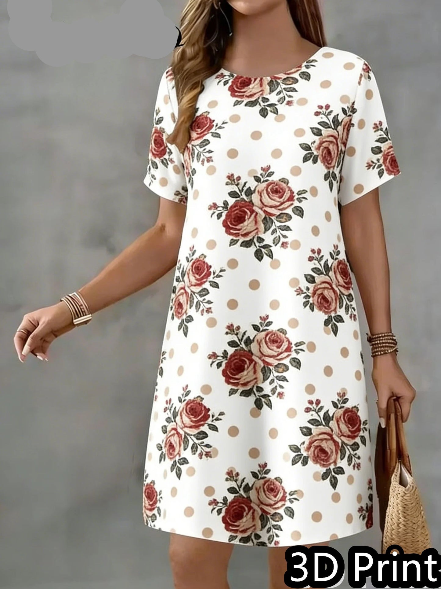 Vintage Dot  Floral Print Mini Summer Short Sleeve Dress