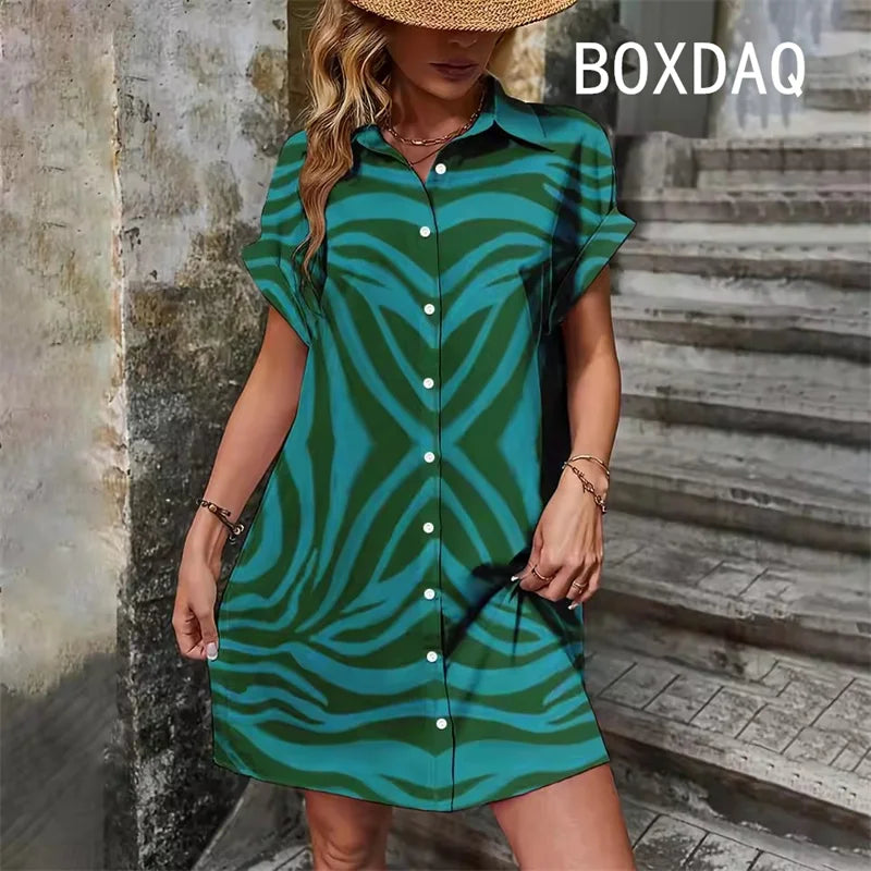 Summer Short Sleeve With Button Lapel Casual Dress