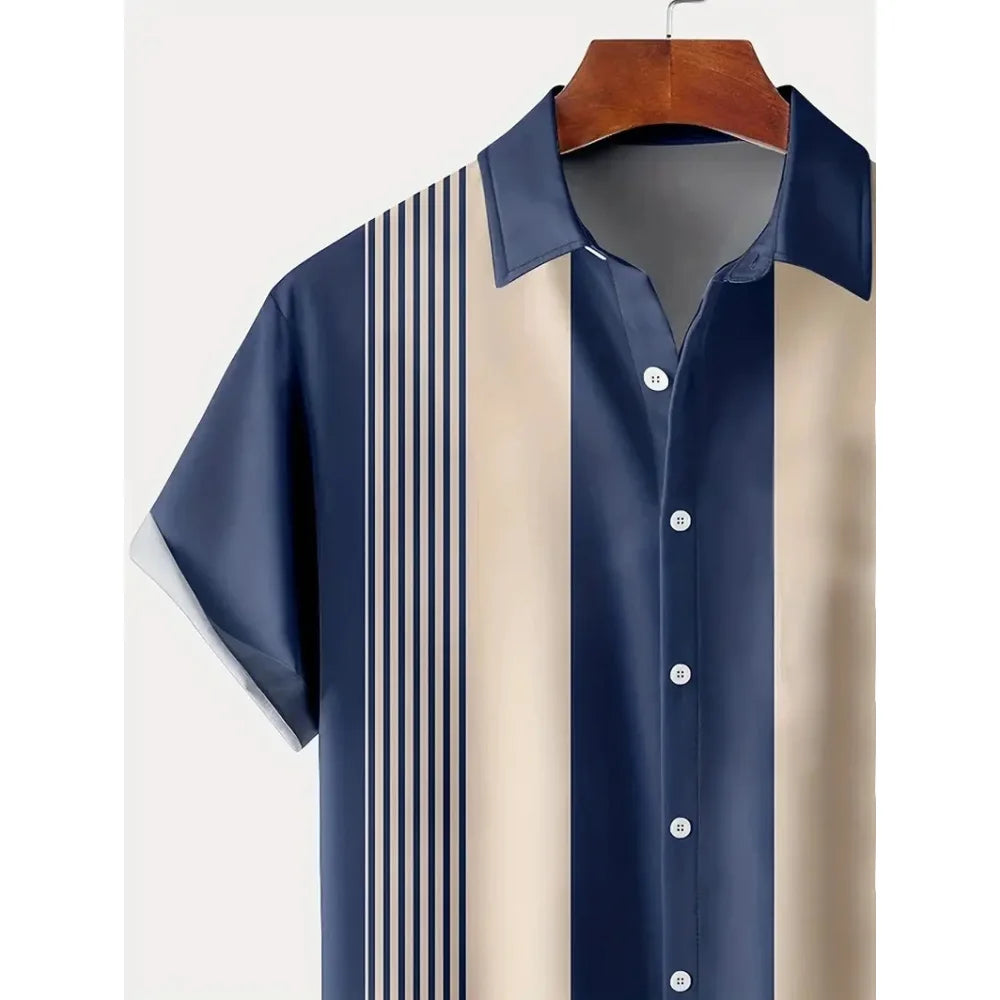 Men's Summer Patchwork Printed Button  Sleeve Shirt Tropical Vacation