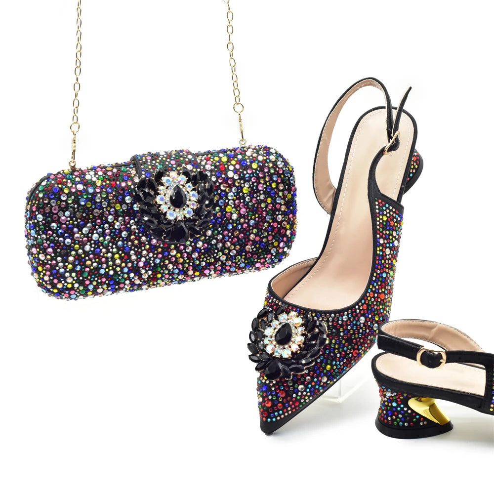 Luxury Designer Silver Italian Matching Shoes and Bag Set