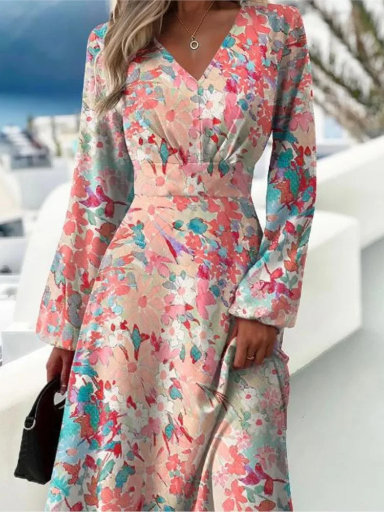 Slim Fit Fashionable Dress With Flared Sleeves Sexy V-neck Long Sleeved