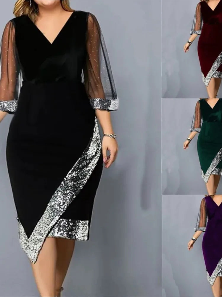 Gold Velvet Quarter Sleeve Dress