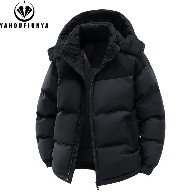 Winter  Outdoor Removable Hooded Windbreak Jacket  Warm Solid Jacket For Men