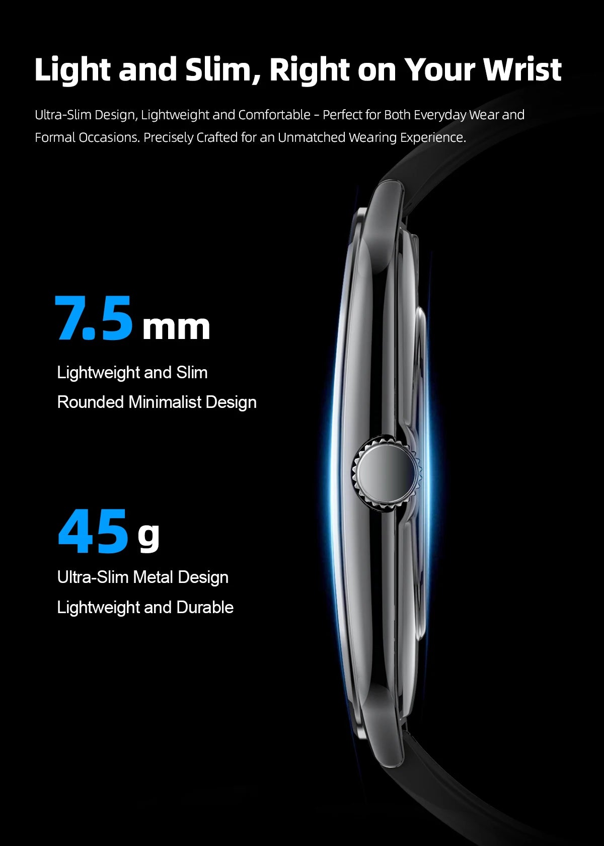 New Ultra Thin Smart Watch 1.96" AMOLED HD Pixel Display Always Show Time BT Call Reminder