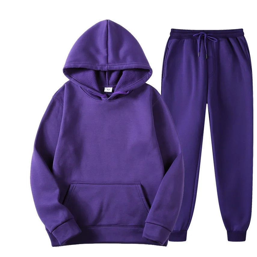 Winter New Solid Color Hoodie+pants  Sports Tracksuit